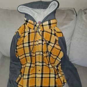 Flannel shirt with fleece lined hood